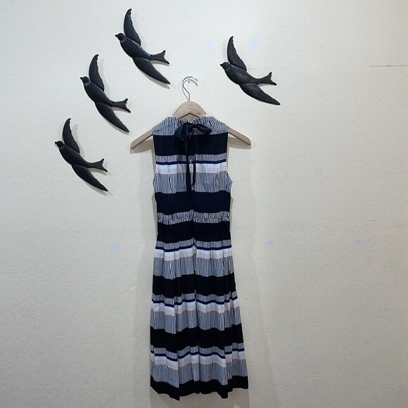 Kate Spade Sleeveless Bay Stripe Tie Back Black Pink Fit & Flare Dress Size 0 - Picture 8 of 12